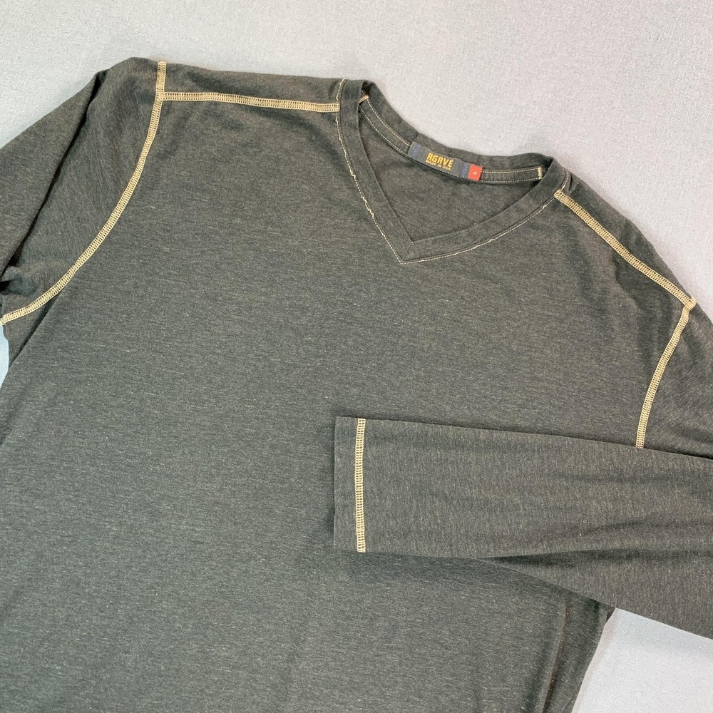 Agave Denim Shirt Mens Large Brown Long Sleeve V Neck Contrast Stitch USA Tee